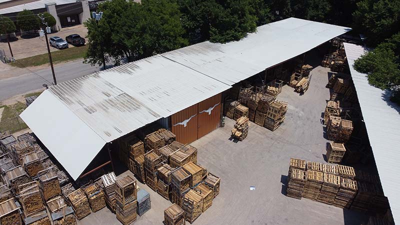 Texas Pallets Barn With Pallets From Above - Texas Pallets LLC